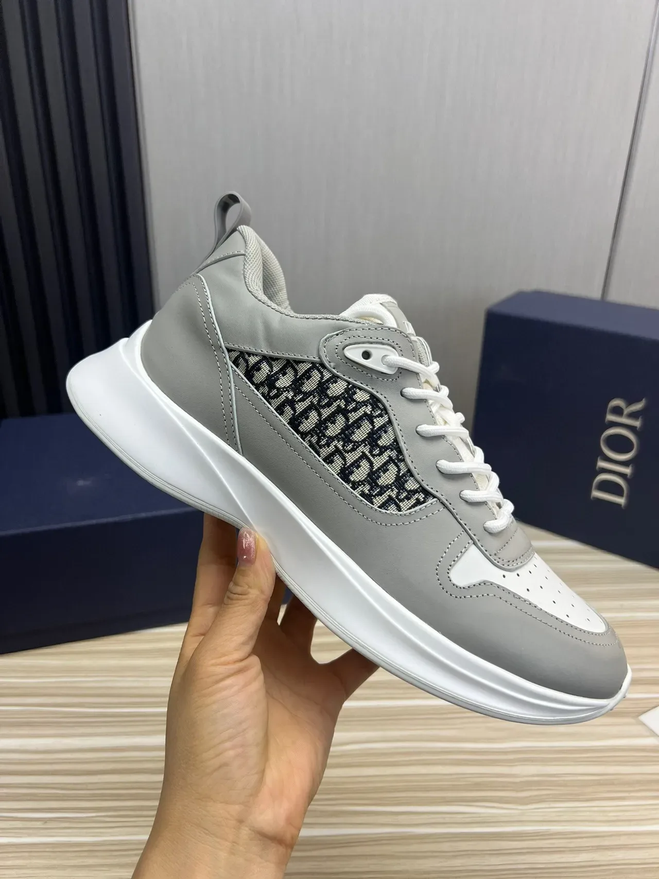 Dior Gray White Monogrammed Side Panel Perforated Toe Cap Lifestyle Sneakers 7