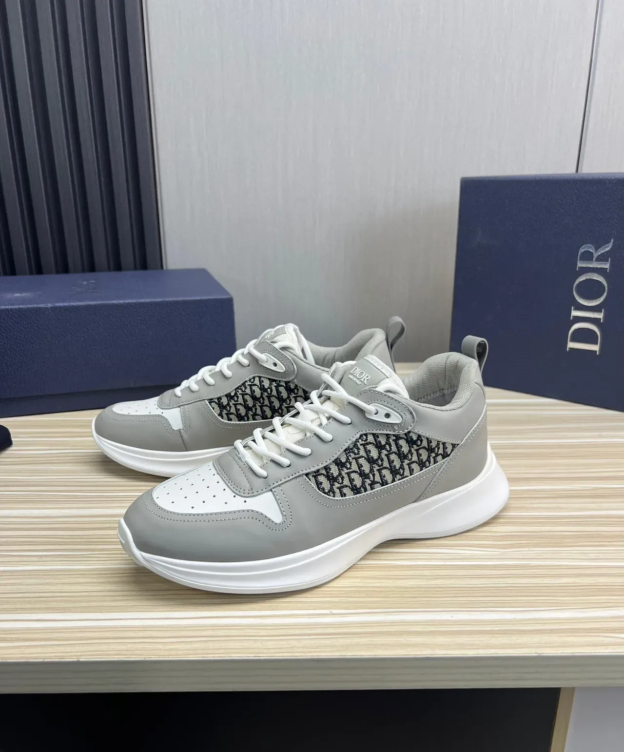 Dior Gray White Monogrammed Side Panel Perforated Toe Cap Lifestyle Sneakers 9