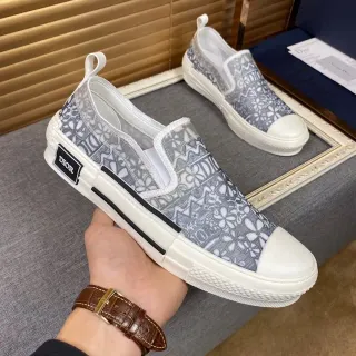 Dior Gray White Slip-On Patterned Textile Upper Canvas Shoes