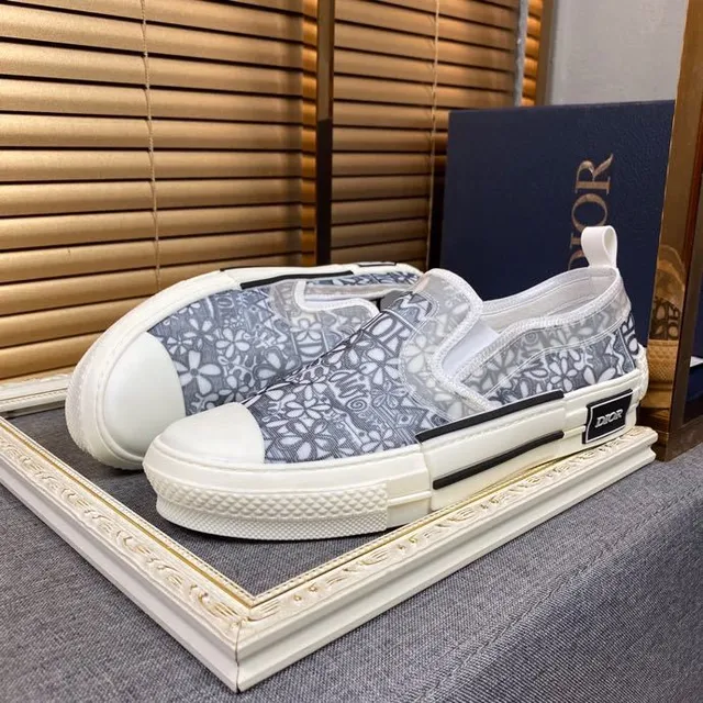 Dior Gris Blanco Slip-On Motivo Textil Superior Lona Zapatos 2