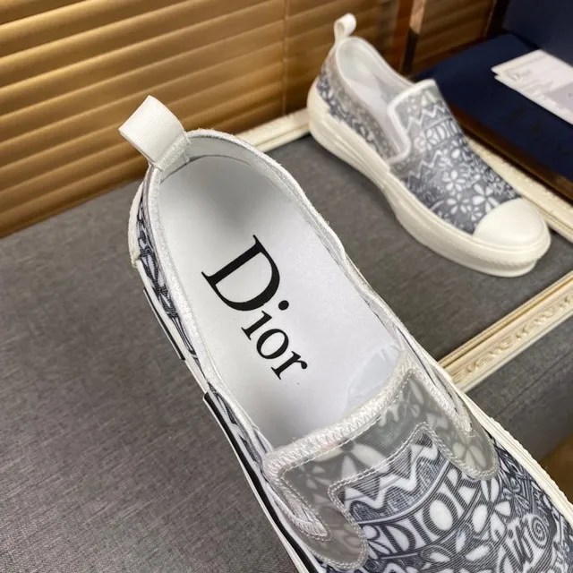 Dior Gris Blanco Slip-On Motivo Textil Superior Lona Zapatos 3