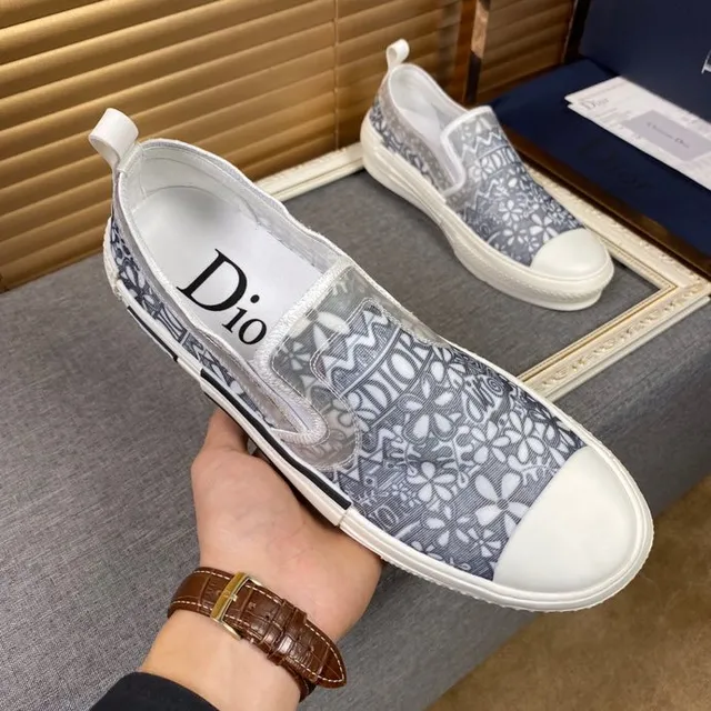 Dior Gris Blanco Slip-On Motivo Textil Superior Lona Zapatos 4