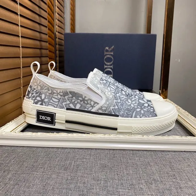 Dior Gris Blanco Slip-On Motivo Textil Superior Lona Zapatos 5