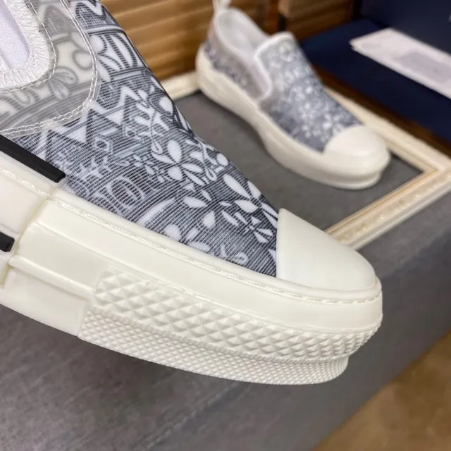 Dior Gris Blanco Slip-On Motivo Textil Superior Lona Zapatos 6