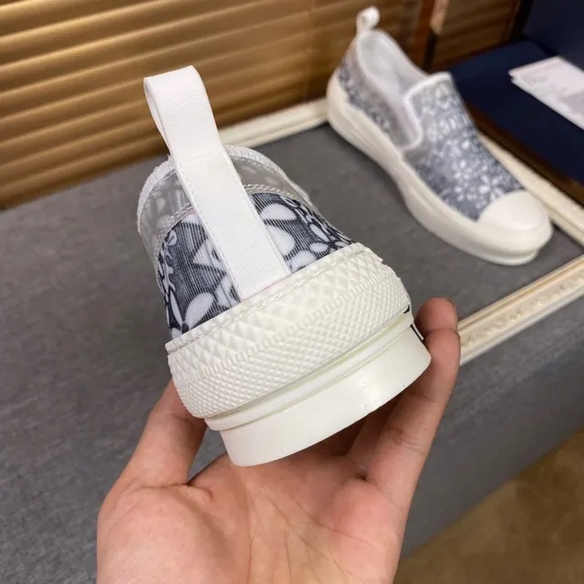 Dior Gris Blanco Slip-On Motivo Textil Superior Lona Zapatos 7
