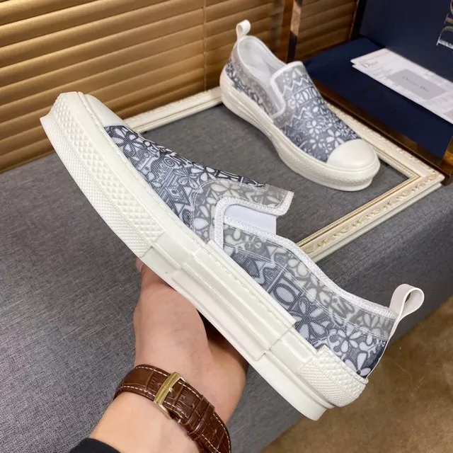 Dior Gris Blanco Slip-On Motivo Textil Superior Lona Zapatos 8