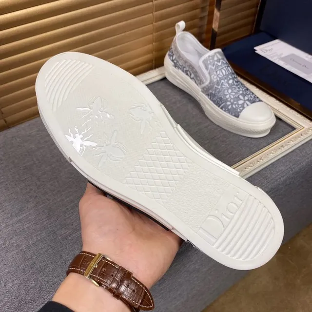 Dior Gris Blanco Slip-On Motivo Textil Superior Lona Zapatos 9