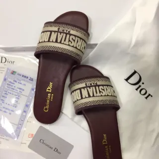 Dior J'Adior Slides Burgundy Woven Strap Slippers