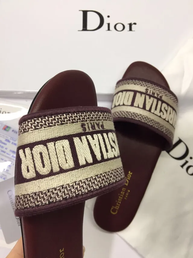 Dior J'Adior Slides Bordô Tira Trançada Chinelos 2