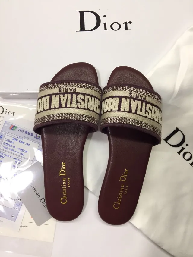 Dior J'Adior Slides Bordô Tira Trançada Chinelos 3