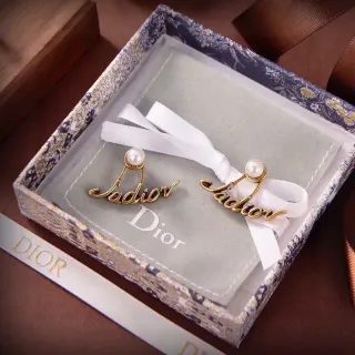 Boucles d'oreilles Dior J'adore Or Blanc Script Perles Accentuées