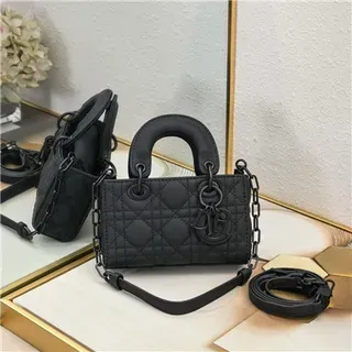 Dior Lady Black Quilted Cannage Leather Rolled Top Handle Handbag