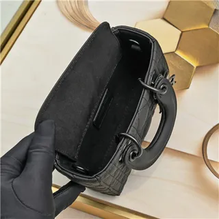 Dior Lady Black Quilted Cannage Leather Rolled Top Handle Handbag 2