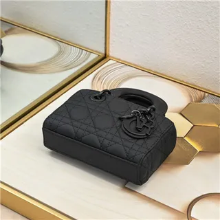Dior Lady Black Quilted Cannage Leather Rolled Top Handle Handbag 4