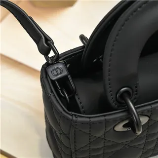 Dior Lady Black Quilted Cannage Leather Rolled Top Handle Handbag 6