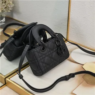Dior Lady Black Quilted Cannage Leather Rolled Top Handle Handbag 9