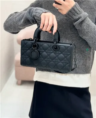 Dior Lady Black Quilted Cannage Leather Rolled Top Handle Handbag 11