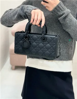 Dior Lady Black Quilted Cannage Leather Rolled Top Handle Handbag 15