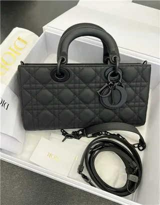 Dior Lady Black Quilted Cannage Leather Rolled Top Handle Handbag 17