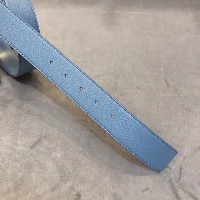 Dior Logo Buckle Light Blue Pebbled Leather Belt 2
