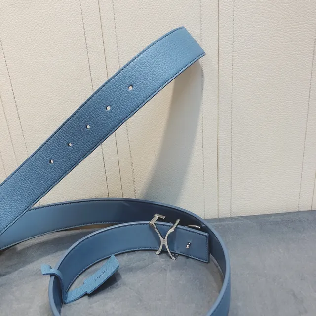 Dior Logo Buckle Light Blue Pebbled Leather Belt 3