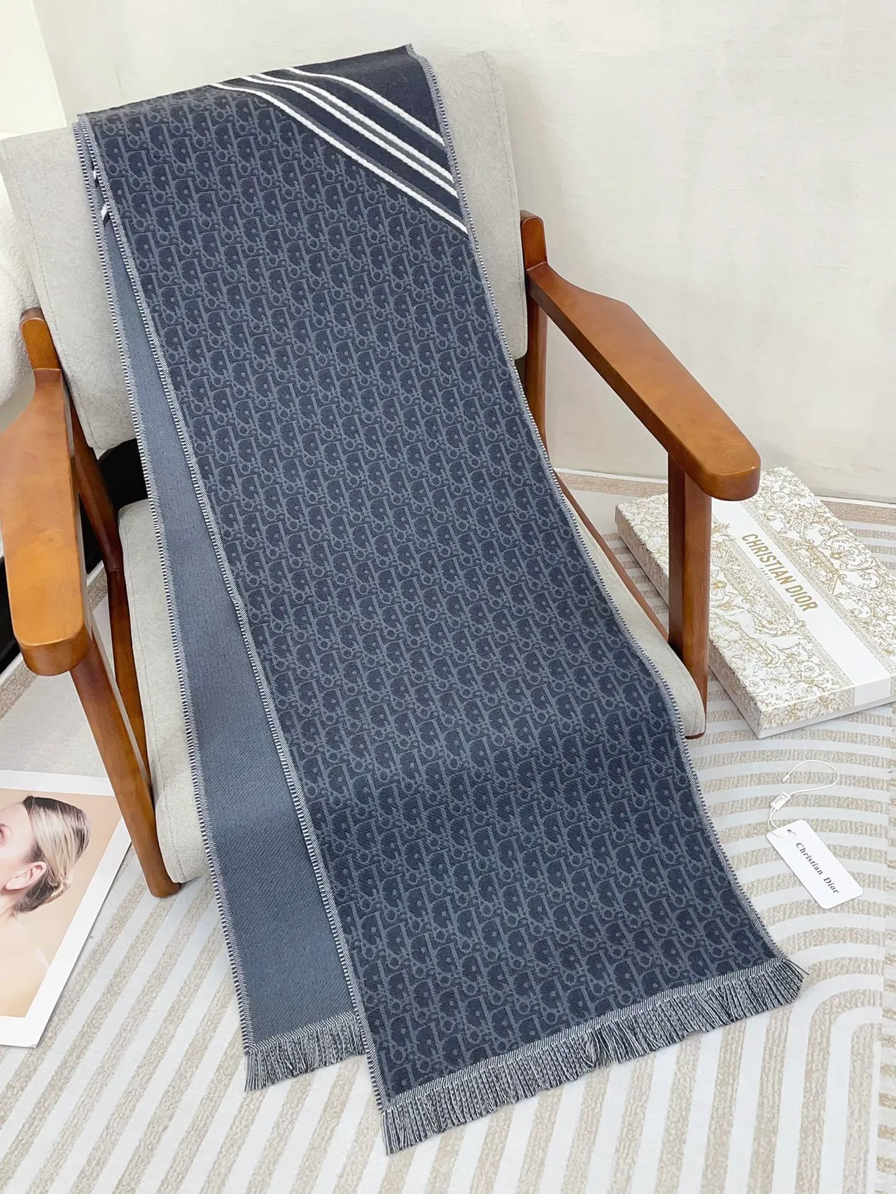 Dior Monogram Knit Cashmere Scarf 8