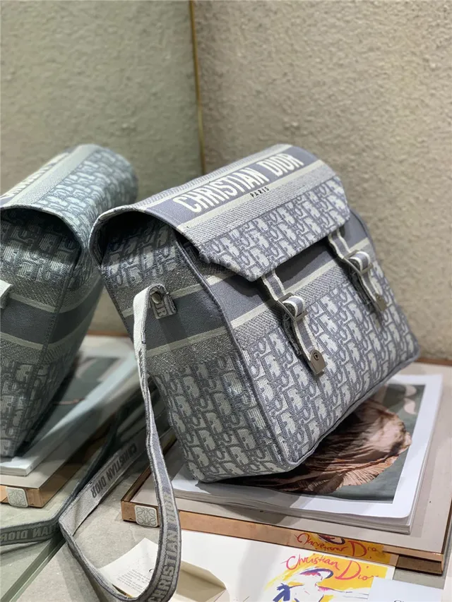 Dior Navy Beige Monogram Canvas Flap-Top Messenger Bag 7