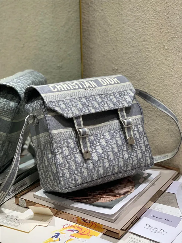 Dior Navy Beige Monogram Canvas Flap-Top Messenger Bag 9