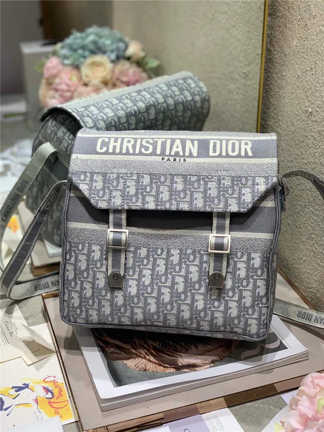 Dior Navy Beige Monogram Canvas Flap-Top Messenger Bag 10
