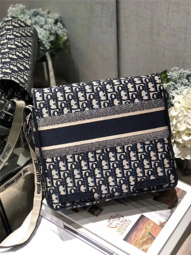 Dior Navy Beige Monogram Canvas Flap-Top Messenger Bag 12