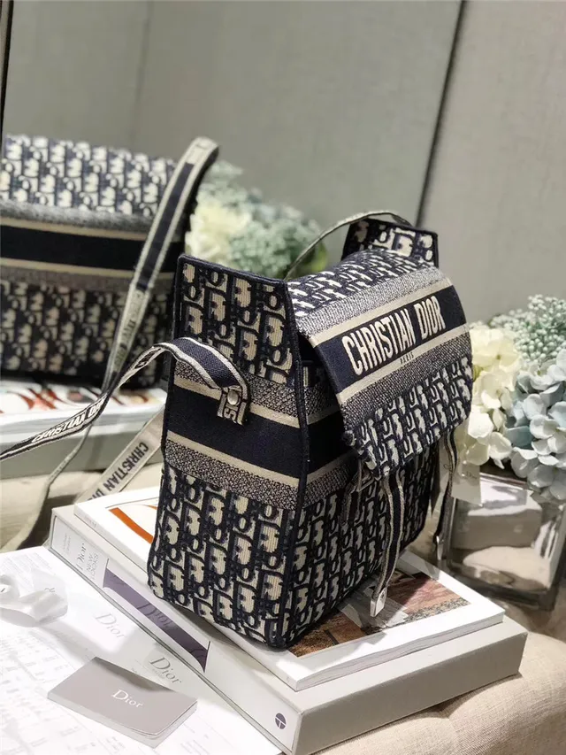 Dior Navy Beige Monogram Canvas Flap-Top Messenger Bag 13