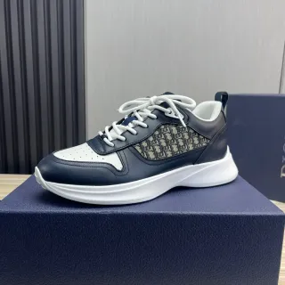 Dior Navy White Monogrammed Textile Panel Perforated Toe Cap Lifestyle Sneakers