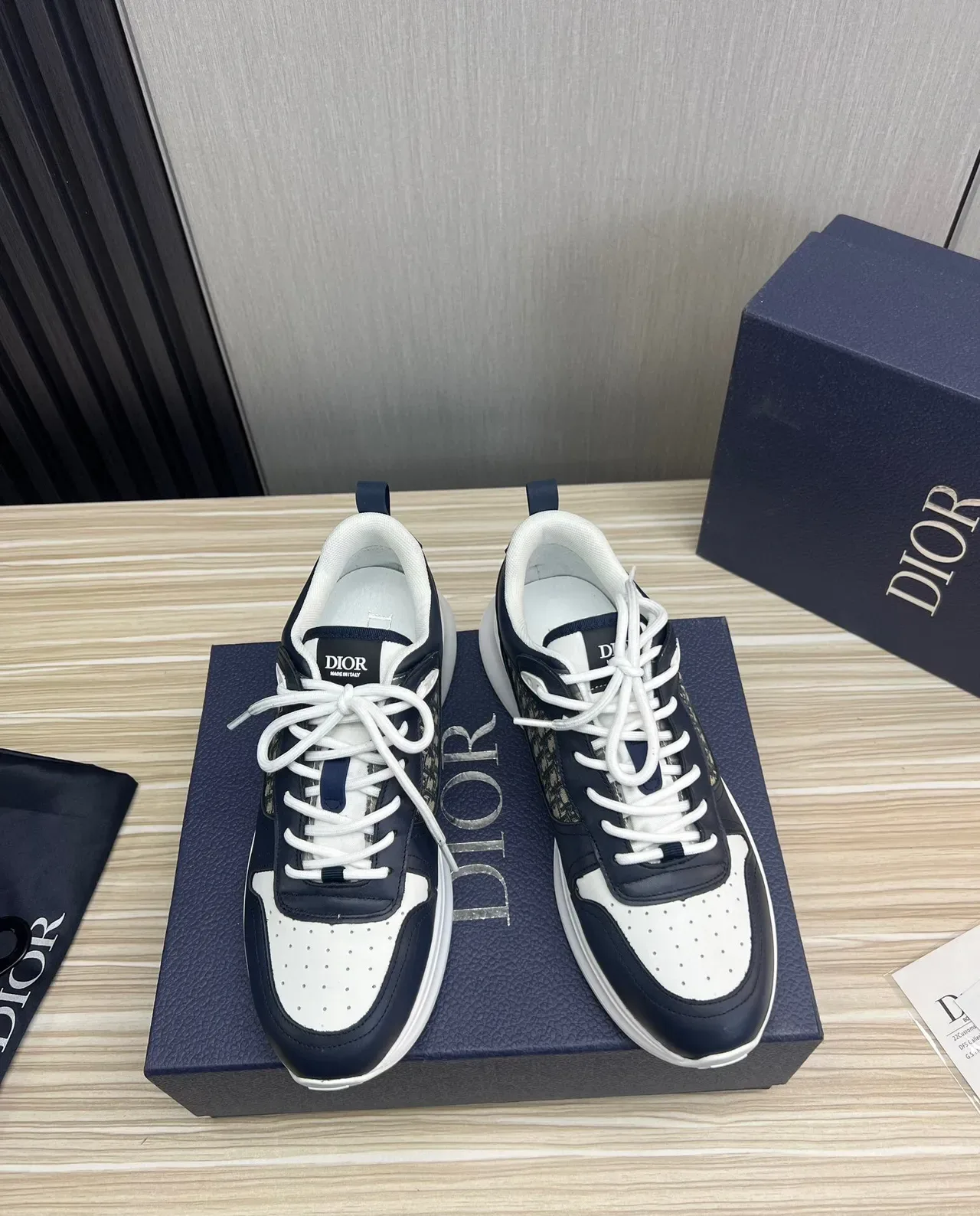 Dior Navy White Monogrammed Textile Panel Perforated Toe Cap Lifestyle Sneakers 2