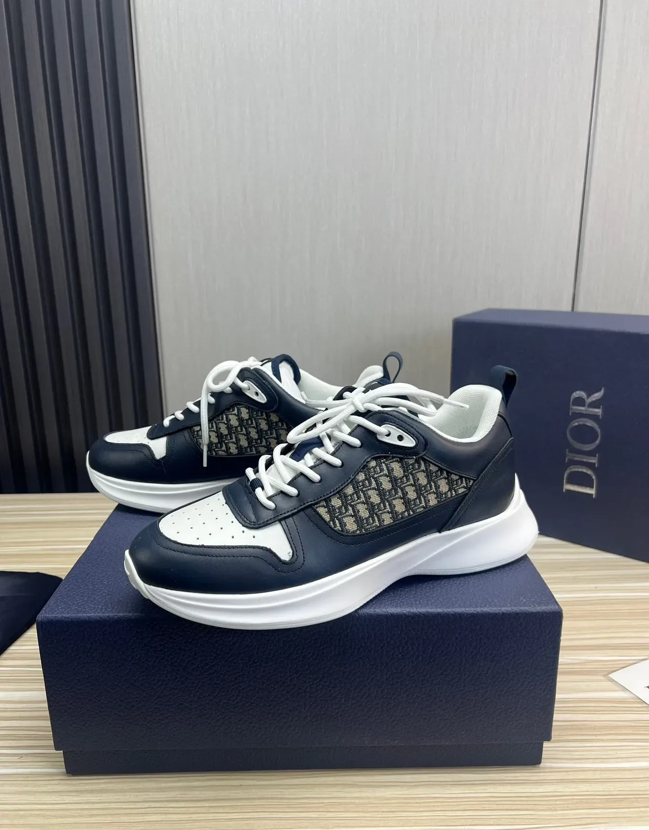 Dior Navy White Monogrammed Textile Panel Perforated Toe Cap Lifestyle Sneakers 3