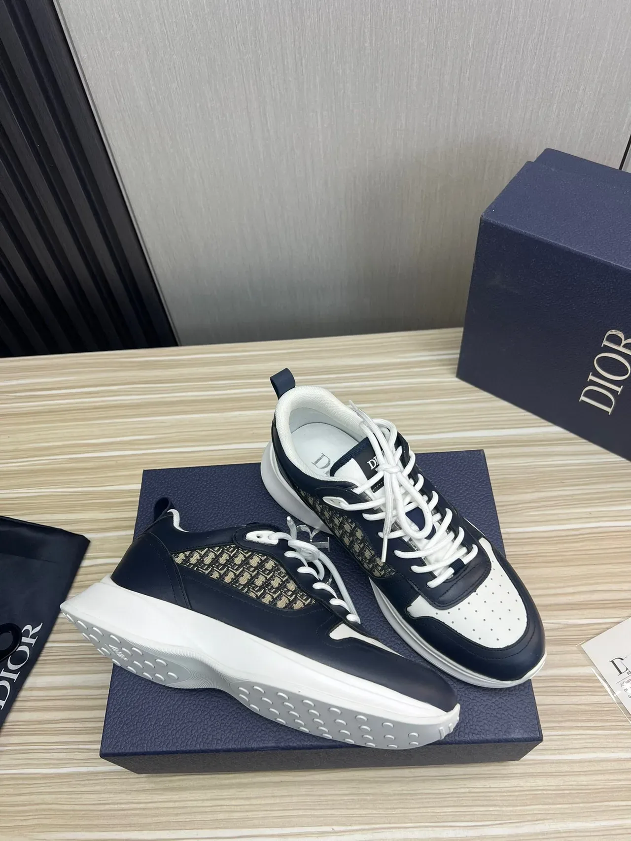 Dior Navy White Monogrammed Textile Panel Perforated Toe Cap Lifestyle Sneakers 5