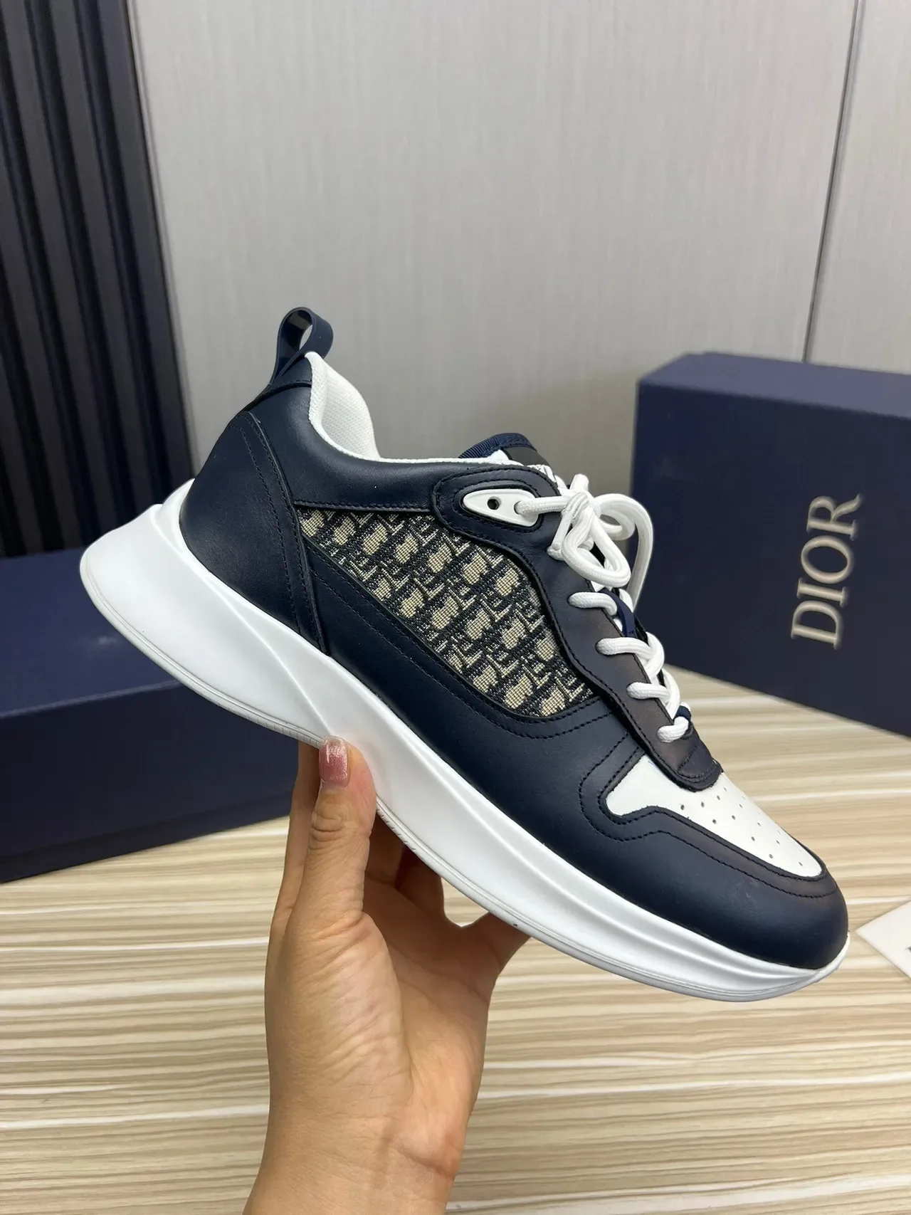 Dior Navy White Monogrammed Textile Panel Perforated Toe Cap Lifestyle Sneakers 7
