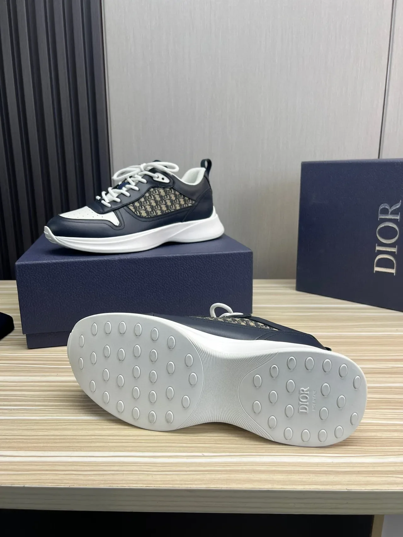 Dior Navy White Monogrammed Textile Panel Perforated Toe Cap Lifestyle Sneakers 9