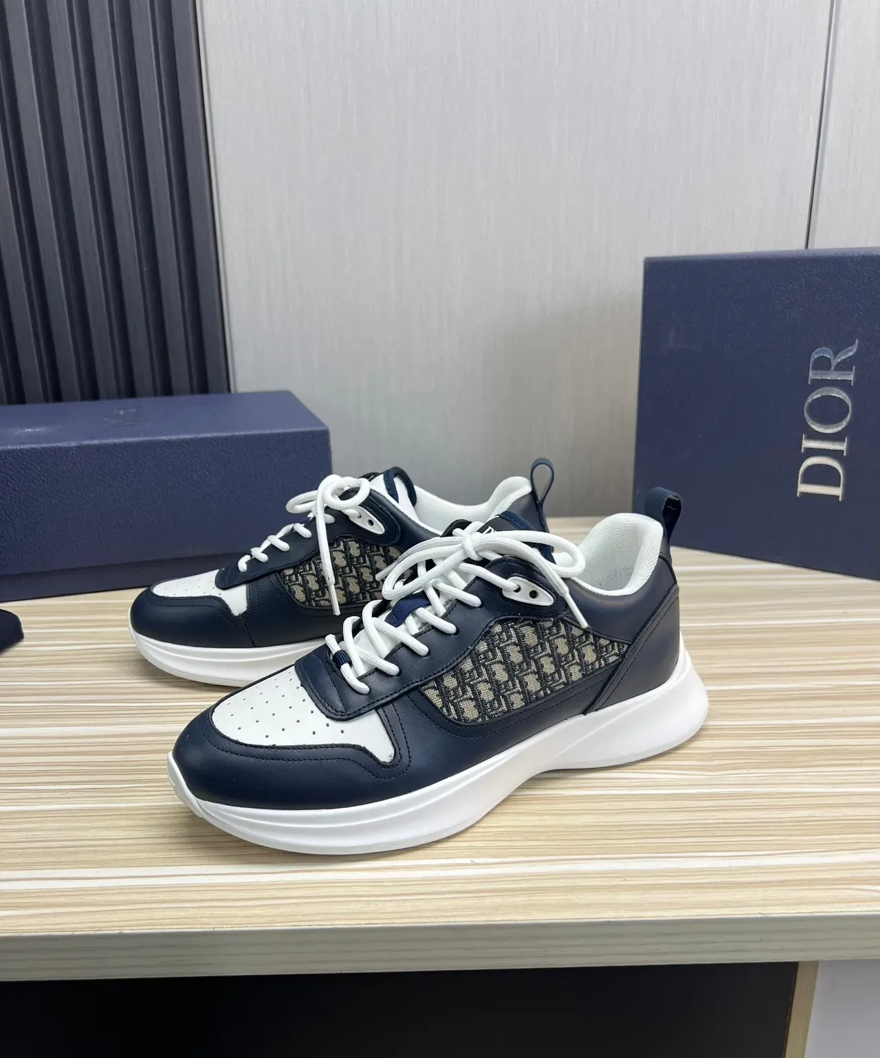 Dior Navy White Monogrammed Textile Panel Perforated Toe Cap Lifestyle Sneakers 10