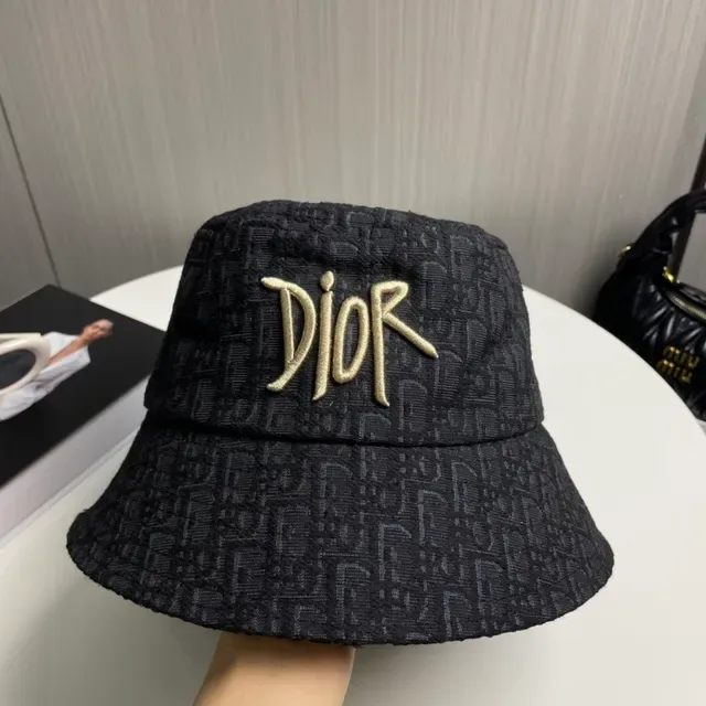 Dior Oblique Black Gold Jacquard Fabric Embroidered Logo Bucket Hat 3