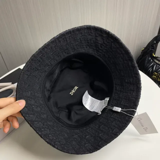 Dior Oblique Black Gold Jacquard Fabric Embroidered Logo Bucket Hat 5
