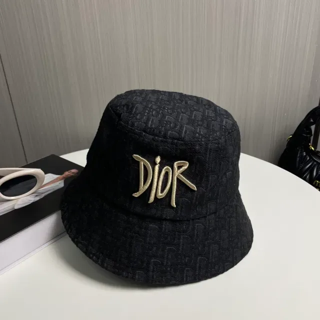 Dior Oblique Black Gold Jacquard Fabric Embroidered Logo Bucket Hat 7