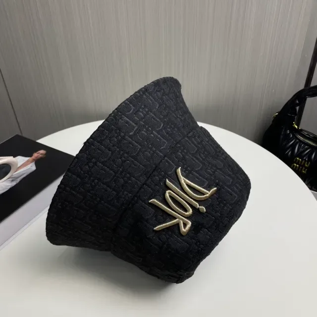 Dior Oblique Black Gold Jacquard Fabric Embroidered Logo Bucket Hat 9