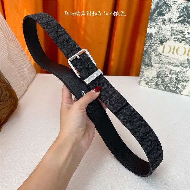 Dior Oblique Preto Prata Embossado Monogram Gunmetal Fivela de pino Cinto de couro 2