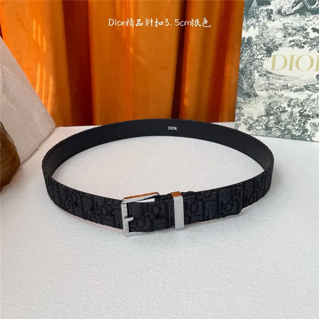 Dior Oblique Preto Prata Embossado Monogram Gunmetal Fivela de pino Cinto de couro 3