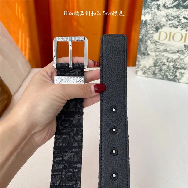 Dior Oblique Preto Prata Embossado Monogram Gunmetal Fivela de pino Cinto de couro 4
