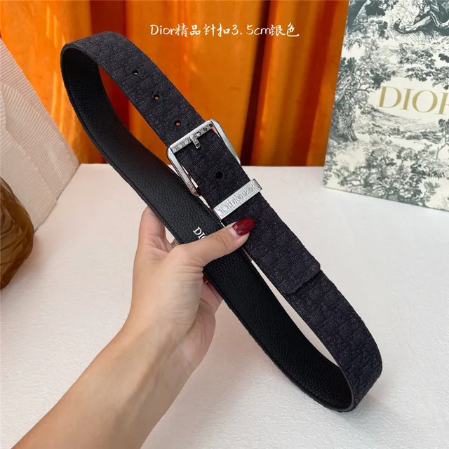 Dior Oblique Preto Prata Embossado Monogram Gunmetal Fivela de pino Cinto de couro 20