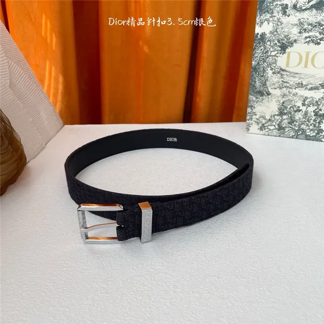 Dior Oblique Preto Prata Embossado Monogram Gunmetal Fivela de pino Cinto de couro 24