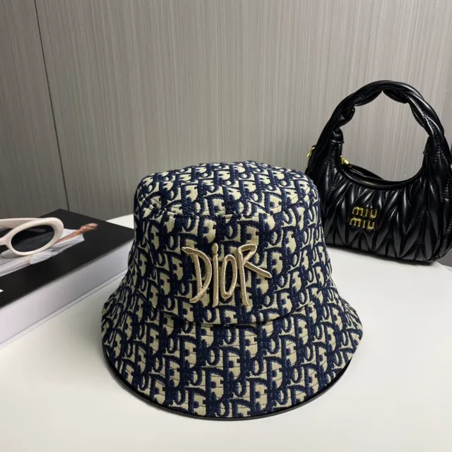 Dior Oblique Monogram Gold Embroidery Bucket Hat 2