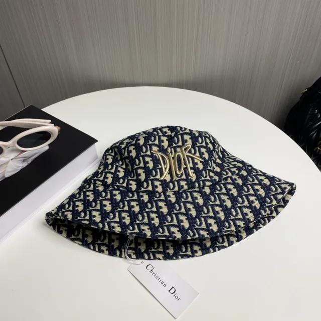 Dior Oblique Monogram Gold Embroidery Bucket Hat 9