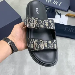 Dior Oblique काला बीज डबल स्ट्रैप बकल फास्ट स्लाइड चप्पल